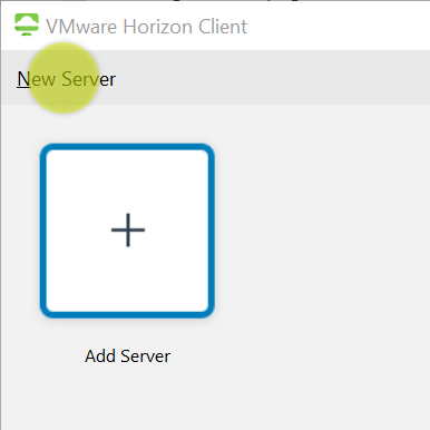 Highlighting the New Server button in the Horizon Client