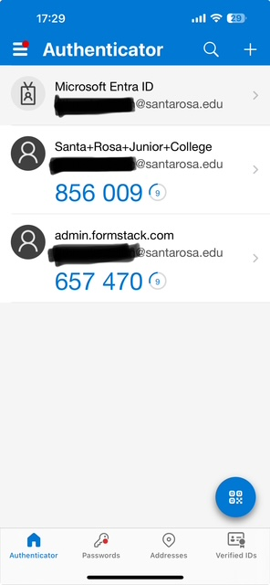 Screenshot of Microsoft Authenticator on an iPhone