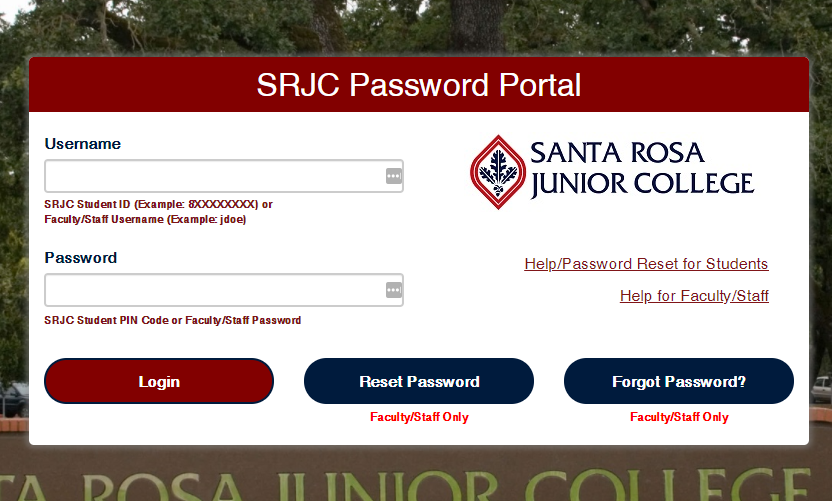 SRJC Password Portal Login snapshot
