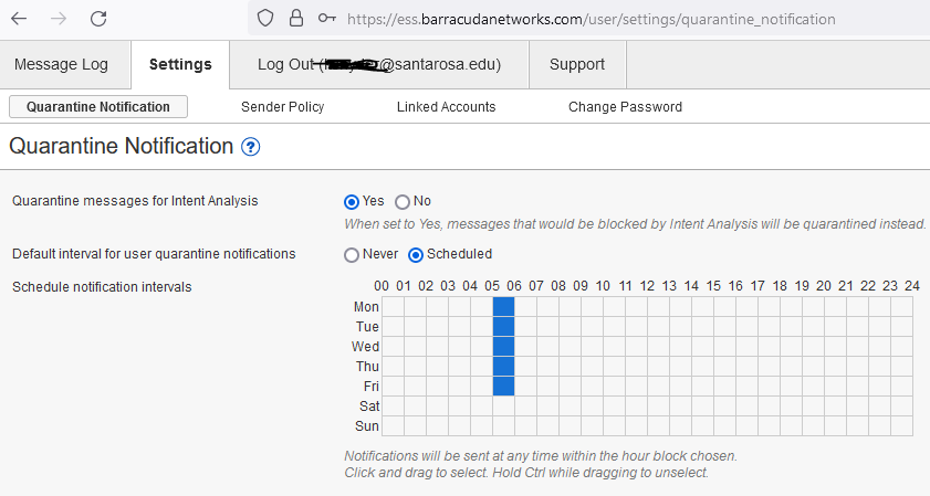  Quarantine notification page.