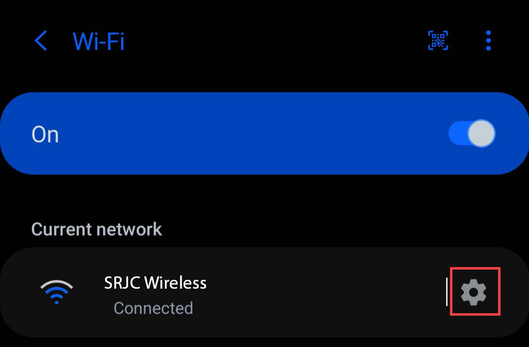 image showing wifi settings and gear icon for selected network