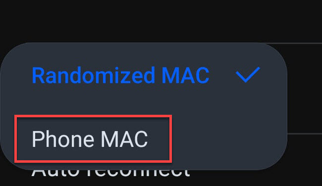 image showing how to select phone or randomized mac 