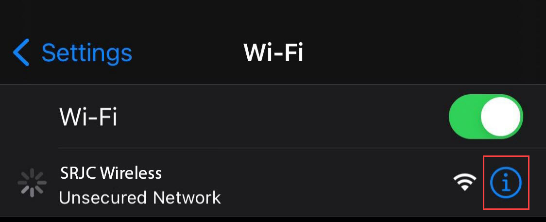 Image shows the selected wifi in settings wifi on IOS 14